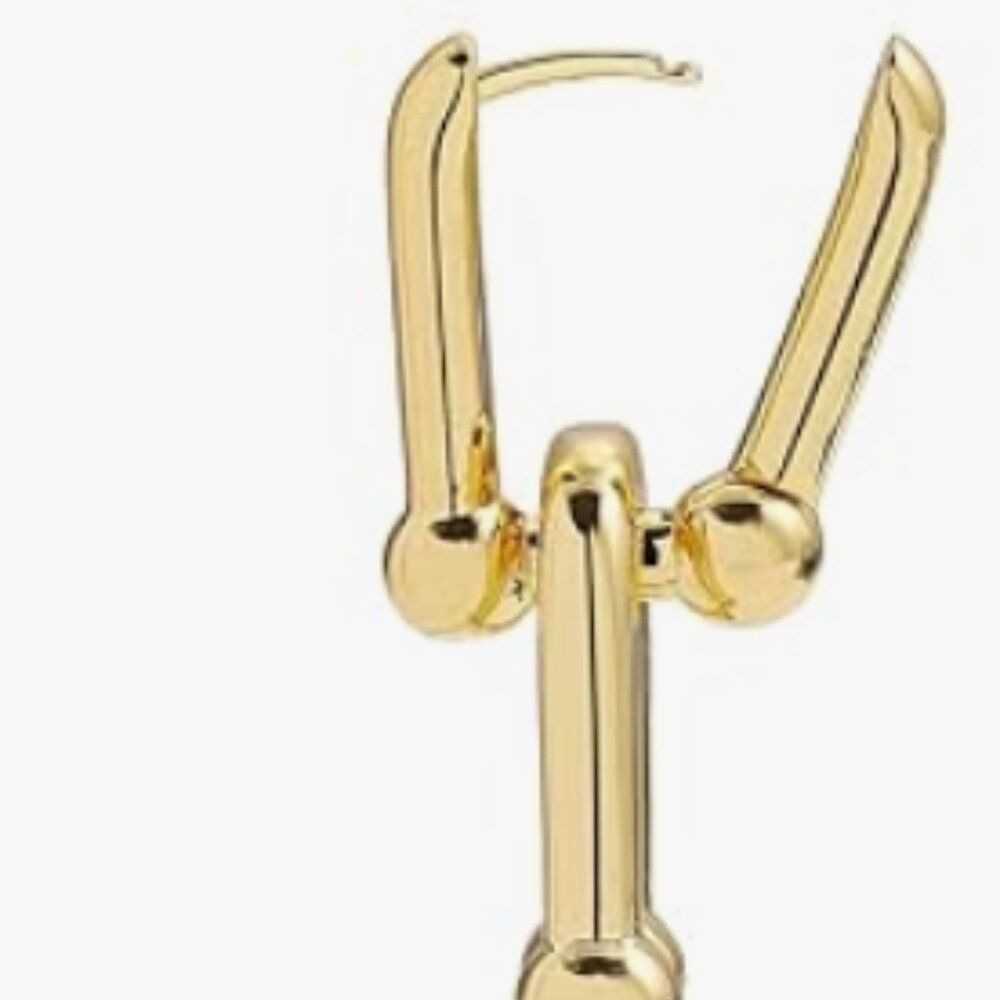 Anthropologie Gold Geometric Link Drop Earrings - Picture 3 of 6